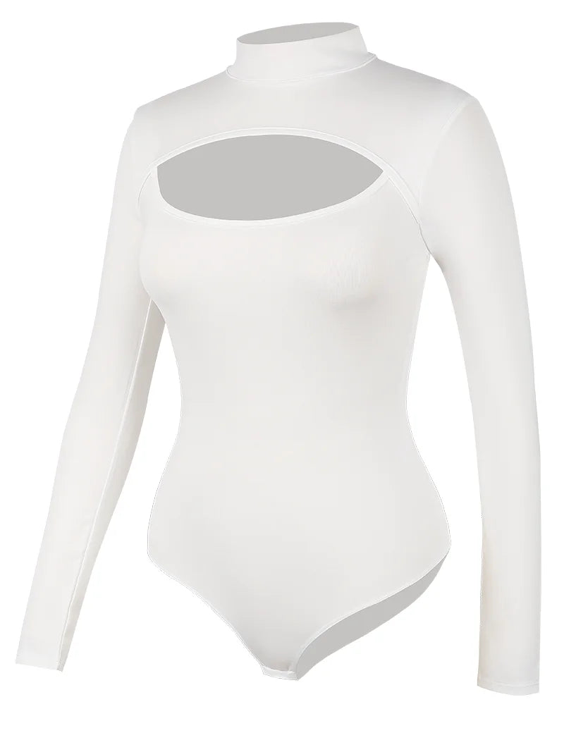 High Collar Bodysuits for Women Tummy Control Body Shaper Slimming Sexy Open Pore One-Piece Bodysuit Long Sleeves Shapewear New