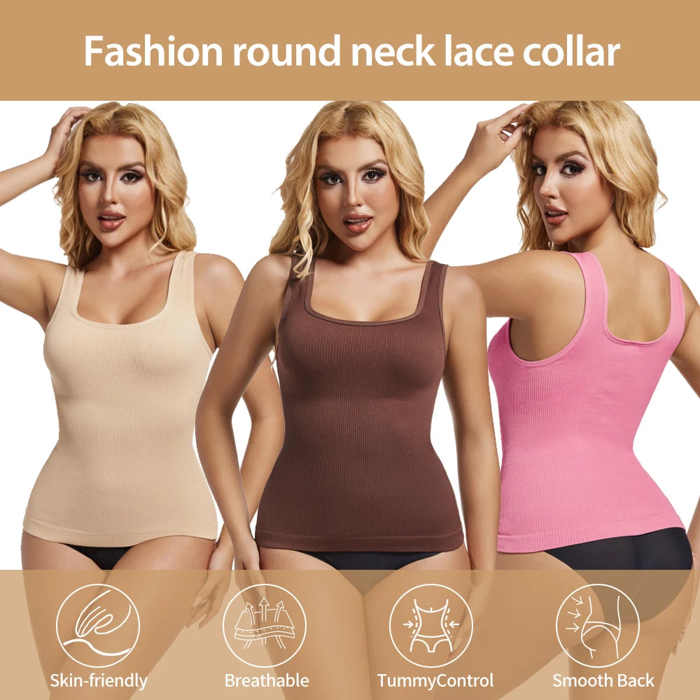 Women'S Square Neck Shaper Vest Tummy Control S-3XL plus Size Female Sexy Fashion Compression Undershirt Outerwear Streetwear