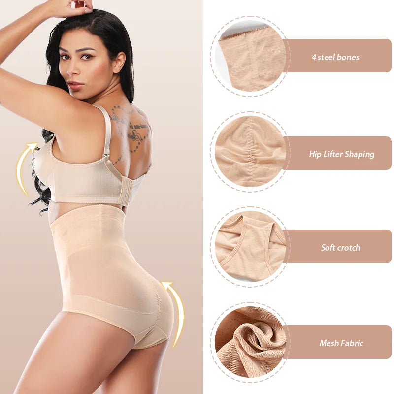 Women High Waist Panties Cross Mesh Shapewear Tummy Control Underwear Girls Briefs Breathable Solid Color Underpants