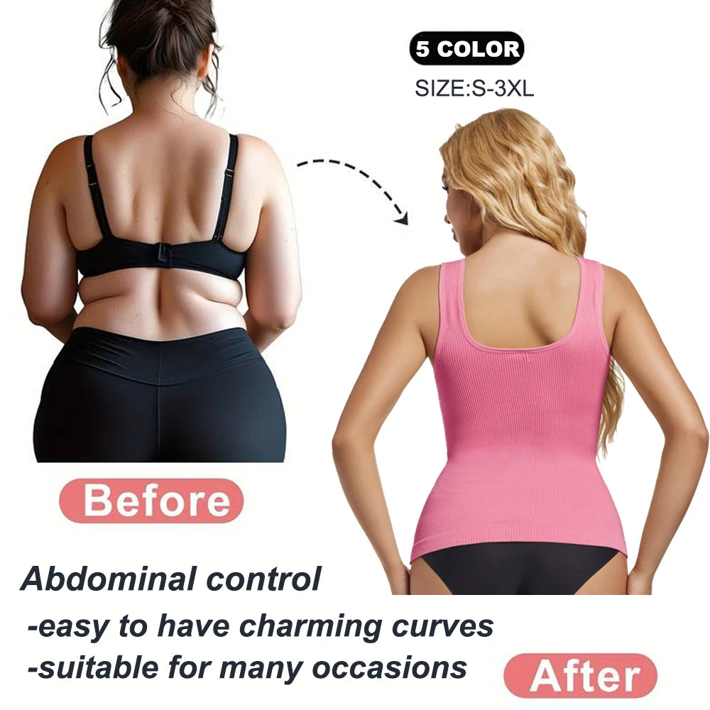 Women'S Square Neck Shaper Vest Tummy Control S-3XL plus Size Female Sexy Fashion Compression Undershirt Outerwear Streetwear