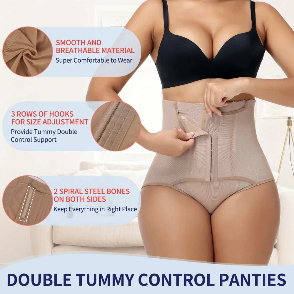 Women'S Tummy Control Shapewear Panties High Waist Elastic Mesh Body Shaper with Adjustable Hooks Butt Lifter Slimming Underwear