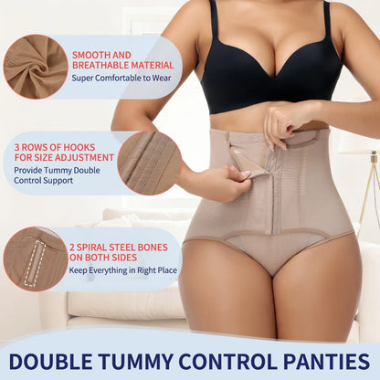 Women'S Tummy Control Shapewear Panties High Waist Elastic Mesh Body Shaper with Adjustable Hooks Butt Lifter Slimming Underwear
