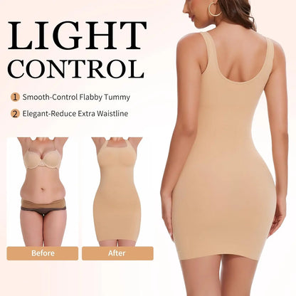 MISSMOLY Square Neck Vest Shaper Dress Women Full Body Control Tight Bottom Skirt Tight Belly Sexy Ladies Bodycon Underwear New
