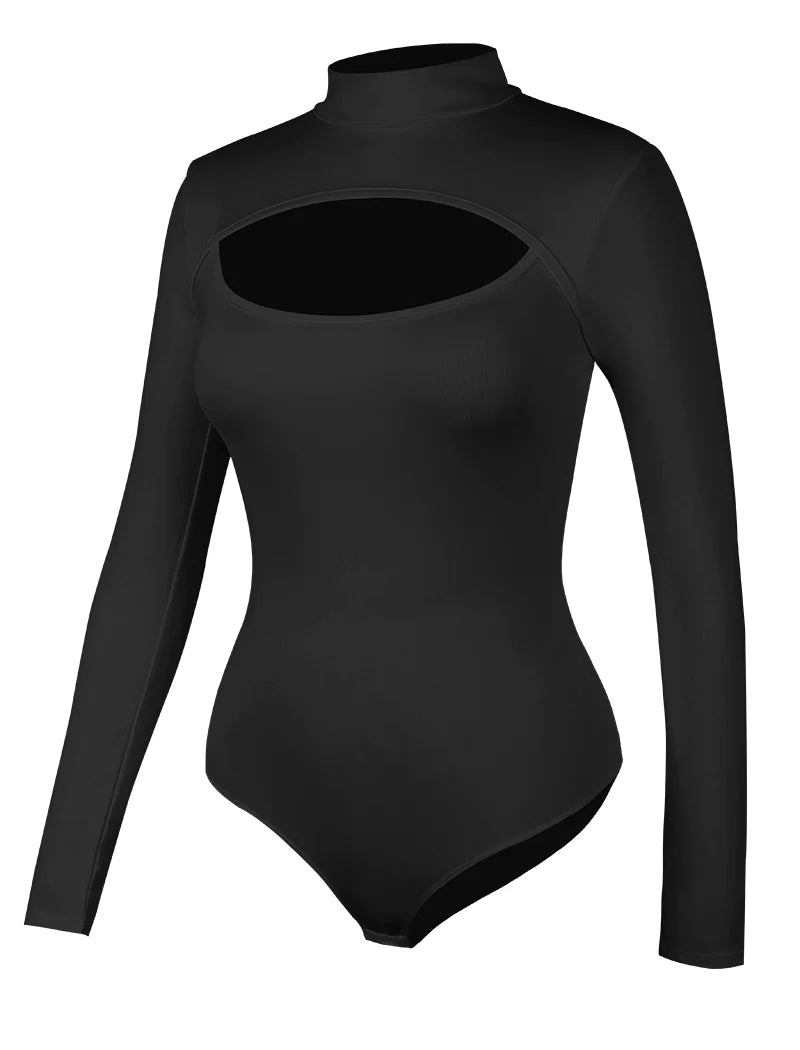 High Collar Bodysuits for Women Tummy Control Body Shaper Slimming Sexy Open Pore One-Piece Bodysuit Long Sleeves Shapewear New