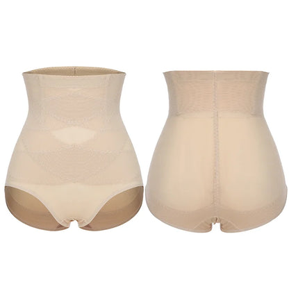 Women High Waist Panties Cross Mesh Shapewear Tummy Control Underwear Girls Briefs Breathable Solid Color Underpants