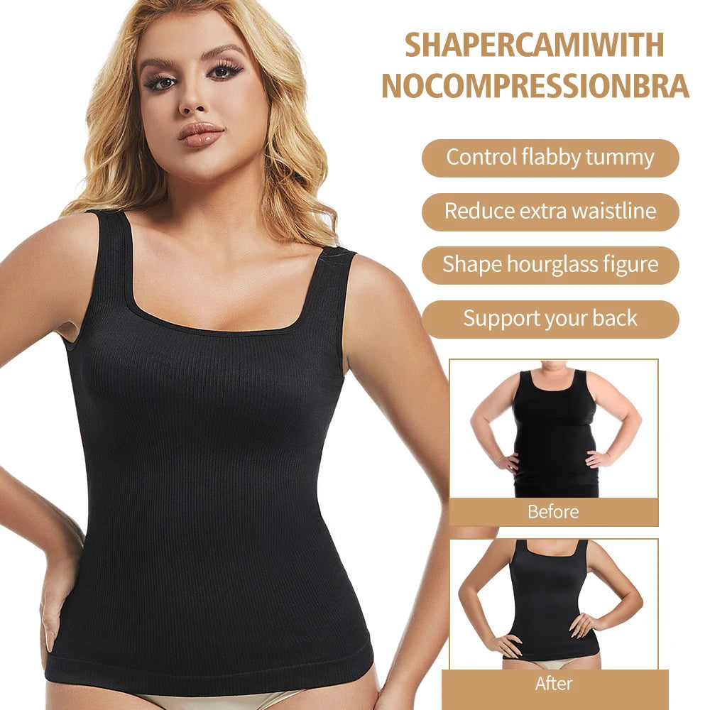 Women'S Square Neck Shaper Vest Tummy Control S-3XL plus Size Female Sexy Fashion Compression Undershirt Outerwear Streetwear