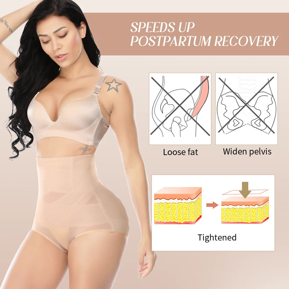 Women High Waist Panties Cross Mesh Shapewear Tummy Control Underwear Girls Briefs Breathable Solid Color Underpants