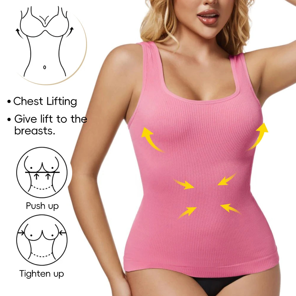 Women'S Square Neck Shaper Vest Tummy Control S-3XL plus Size Female Sexy Fashion Compression Undershirt Outerwear Streetwear